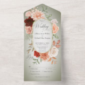 Invitation Tout En Un Dîner Rustique Boho Rust & Peach Floral Oval Sage (À l'intérieur)