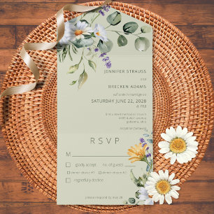 Invitation Tout En Un Dîner Rustique Daisy & Lavender Floral Sage Green