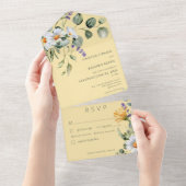 Invitation Tout En Un Dîner rustique & Lavande Floral Jaune (Déchirure)