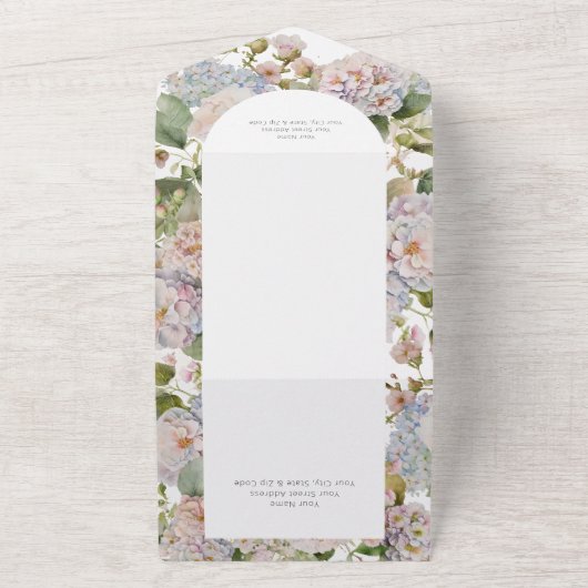 Invitation Tout En Un Dîner Rustique Pastel Hydrangeas Arc Blanc (Dehors)