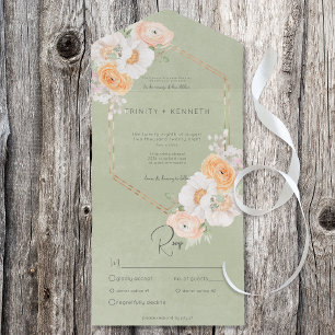 Invitation Tout En Un Dîner Rustique Peach Blush & White Floral Sage
