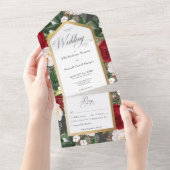 Invitation Tout En Un Dîner Rustique Rouge & Blanc Floral Gold Frame (Déchirure)