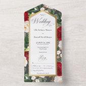 Invitation Tout En Un Dîner Rustique Rouge & Blanc Floral Gold Frame (À l'intérieur)