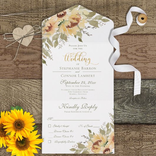 Invitation Tout En Un Dîner Rustique Soft Yellow Sunflowers