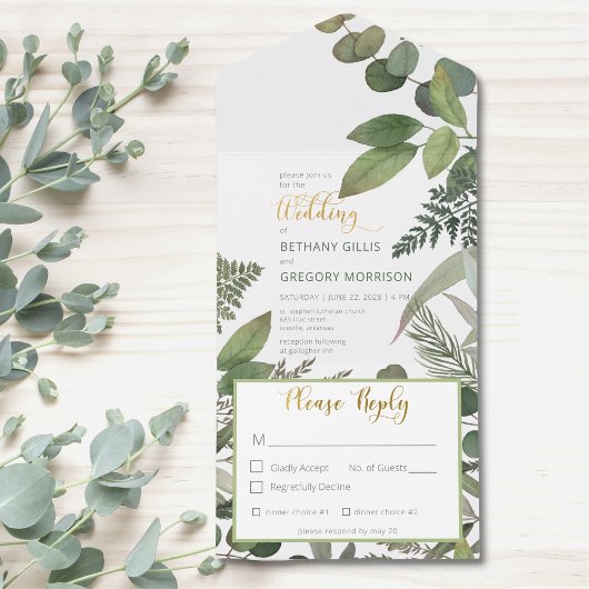 Invitation Tout En Un Dîner Rustique Tropical Green & Eucalyptus