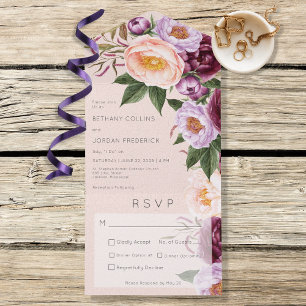 Invitation Tout En Un Dîner vintage Peach Lavender & Maroon Peonies