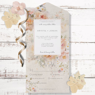 Invitation Tout En Un Dîner vintage Rustique Rose Blush Floral Cadre