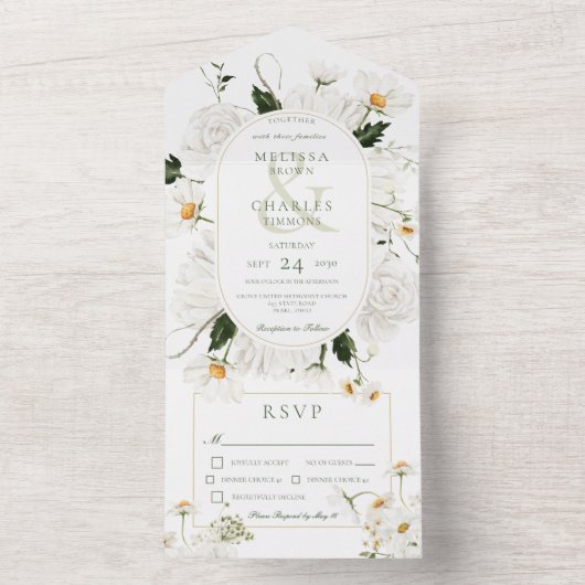 Invitation Tout En Un Dîners Rustiques & Fleurs Blanches (À l'intérieur)