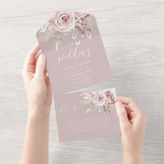 Invitation Tout En Un Divine Blush Floral Mariage (Déchirure)