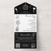 Invitation Tout En Un Doodle main tiré tout en un noir blanc QR Code (À l'intérieur)