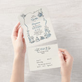 Invitation Tout En Un Doodles Dessinés à la main Funky Quirky Mariage mo (Déchirure)