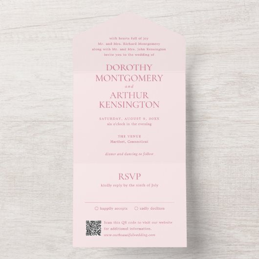 Invitation Tout En Un Dorothy Pink Mariage élégant (À l'intérieur)