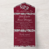 Invitation Tout En Un Double Coeur & Parties scintillant - Bourgogne (À l'intérieur)