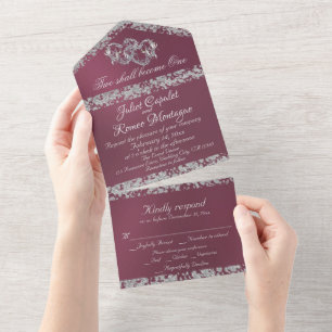 Invitation Tout En Un Double Coeur & Parties scintillant - Lavande