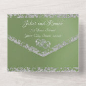 Invitation Tout En Un Double Coeur & Parties scintillant - Sage (Verso)
