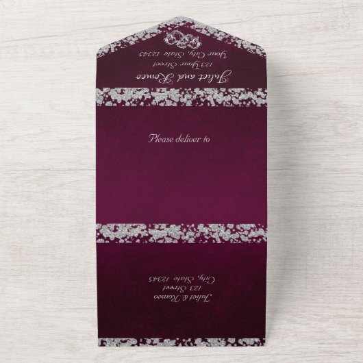 Invitation Tout En Un Double Coeur & Parties scintillant - Violet (Dehors)