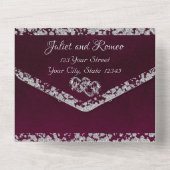 Invitation Tout En Un Double Coeur & Parties scintillant - Violet (Verso)