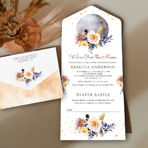 Invitation Tout En Un Douce Bohème Florale Lunaire Terreuse Baby Shower