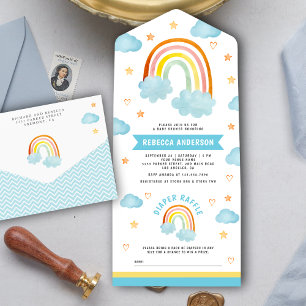 Invitation Tout En Un Douce Bohème Nuages Arc-en-ciel Baby Shower