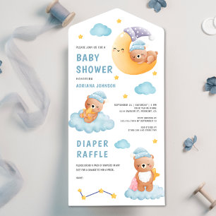 Invitation Tout En Un Douce Fête de Naissance Ours en Peluche Endormi Cr