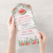 Invitation Tout En Un Douce Fille au Pastèque Mignon Baptême de Bébé (Déchirure)
