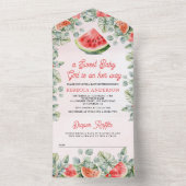 Invitation Tout En Un Douce Fille au Pastèque Mignon Baptême de Bébé (À l'intérieur)