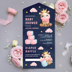 Invitation Tout En Un Douce Reine Rose Vacheresse Bleu Marine Baby Showe