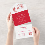 Invitation Tout En Un ©Dragon-Phoenix Mariage chinois<br><div class="desc">Conçu avec une carte postale RSVP perforée facile à déchirer. Il suffit de plier chaque carte dans la forme esquissée,  puis sceller et envoyer - aucune enveloppe nécessaire pour l'expédition. **La collection ci-dessous indique la date d'ENREGISTREMENT coordonné : https://www.zazzle.com/dragon_phoenix_chinese_wedding_save_the_date_invitation-256517428482673229?view=113469114630142774</div>