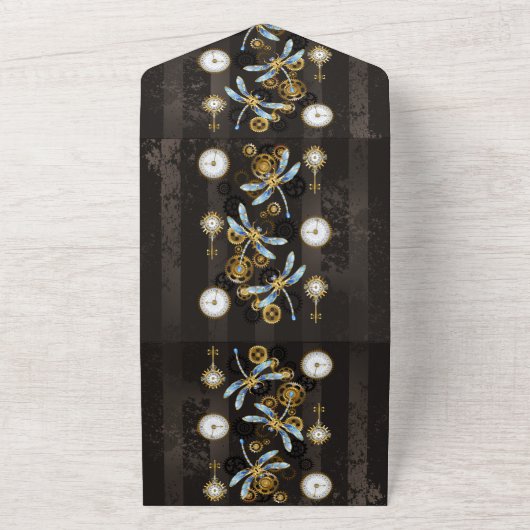 Invitation Tout En Un Dragonflies de Steampunk sur arrière - plan rayé b (Dehors)