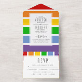Invitation Tout En Un Drapeau de fierté rayé gay, mariage lesbien tout e (À l'intérieur)