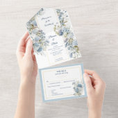 Invitation Tout En Un Dreamy Dusty Blue Floral Mariage (Déchirure)