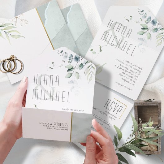 Invitation Tout En Un Dreamy Foliage Mariage Green ID817