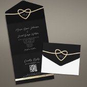 Invitation tout-en-un du Mariage noir Monogram Gol