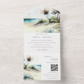 Invitation Tout En Un Dusky Coastal Palm Beach Mariage QR Code (À l'intérieur)