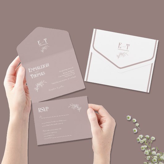 Invitation Tout En Un Dusky Mauve Simple Mariage moderne
