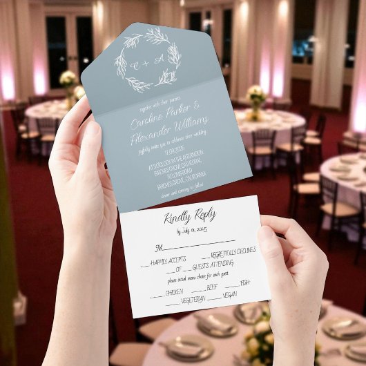 Invitation Tout En Un Dusty Bleu Élégant Rustique Eucalyptus unique