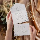 Invitation Tout En Un Dusty bleu verdure minimum mariage rustique