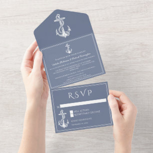 Invitation Tout En Un Dusty Blue Ancre nautique