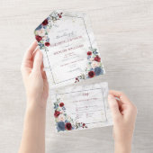 Invitation Tout En Un Dusty Blue Bourgogne Blush Gold FlorMariage (Déchirure)