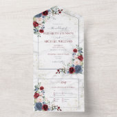 Invitation Tout En Un Dusty Blue Bourgogne Blush Gold FlorMariage (À l'intérieur)