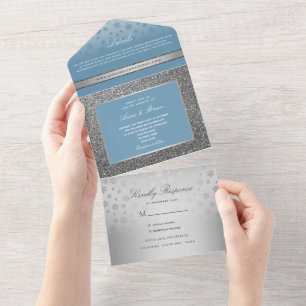 Invitation Tout En Un Dusty Blue Calligraphy Mariage