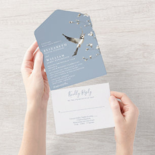 Invitation Tout En Un Dusty Blue Chinoiserie Floral Garden Mariage