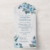 Invitation Tout En Un Dusty Blue Country Floral QR Code (À l'intérieur)