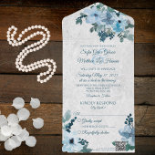 Invitation Tout En Un Dusty Blue Country Floral QR Code