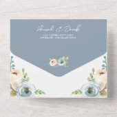 Invitation Tout En Un Dusty Blue Elegant Floral Rustic Mariage avec RSVP (Verso)