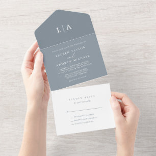 Invitation Tout En Un Dusty Blue Elegant minimaliste Mariage