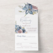 Invitation Tout En Un Dusty Blue et Mauve Floral Élégant mariage tout en (À l'intérieur)