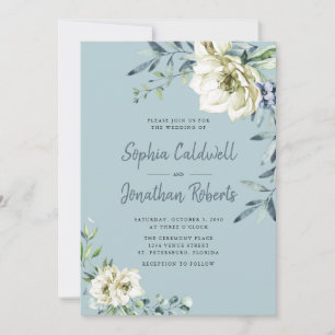Invitation Tout en un Dusty Blue Eucalyptus Mariage Floral