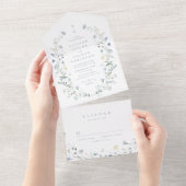 Invitation Tout En Un Dusty Blue Fleur sauvage Rustic Boho Mariage monog (Déchirure)