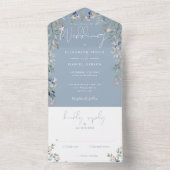 Invitation Tout En Un Dusty Blue Floral Greenery Script Mariage (À l'intérieur)